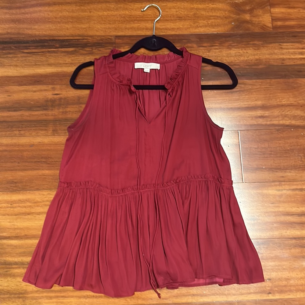 Loft Shirred Peplum Shell in Rustic Red - Picture 2 of 5